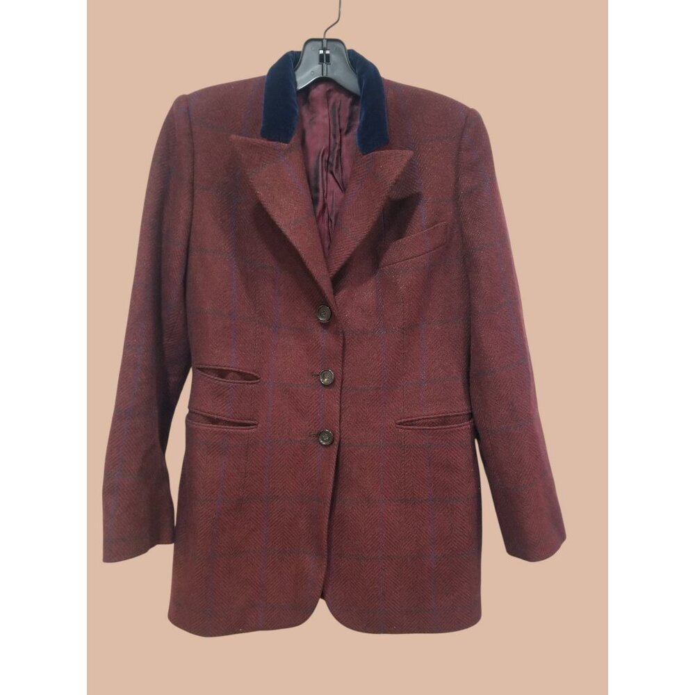 Kiton Womens Burgundy Plaid Blazer SizeEU  44 100% Cashmere New Without Tags. - Picture 4 of 15